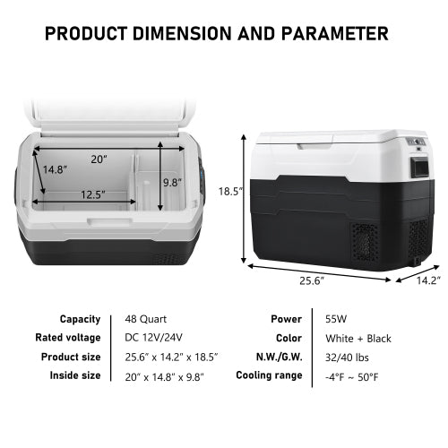 Portable Car Fridge Freezer Cooler with 12/24V DC Travel Refrigerator